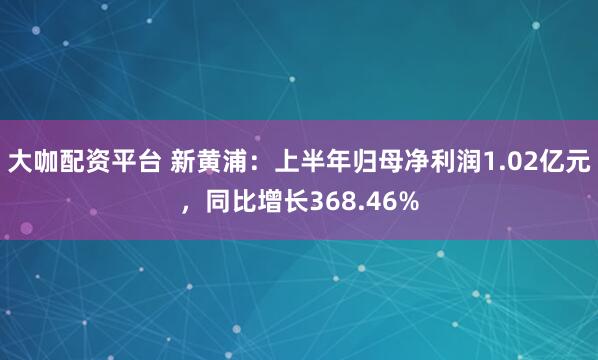 大咖配资平台 新黄浦：上半年归母净利润1.02亿元，同比增长368.46%